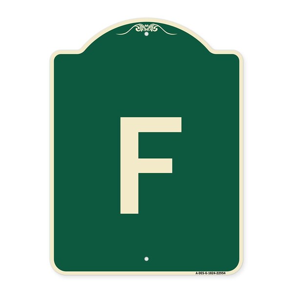 Designer Series Sign W/ Letter F, Green & Tan Heavy-Gauge Aluminum Sign, 24" x 18", G-1824-22954